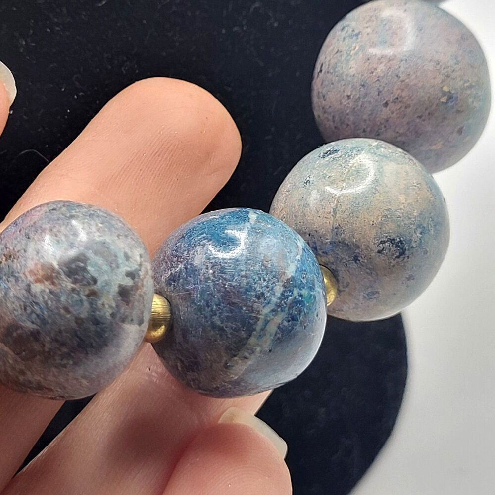 Chunky Bohemian Gemstone Aventurine Lapis Brass Beaded Necklace 20in